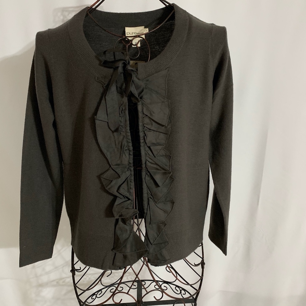 Taupe Long Sleeve Wool Tie Neck Sweater